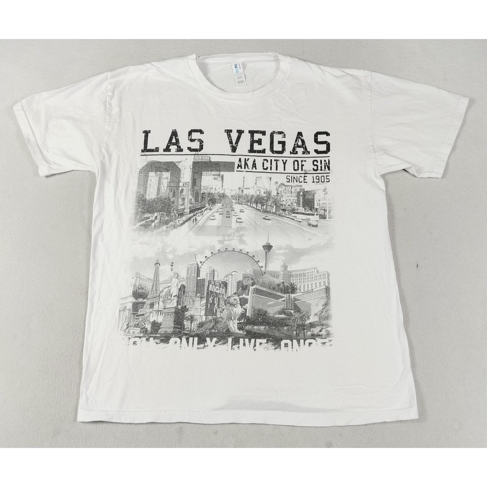 Las Vegas Shirt Mens Large White City Of Sin Graphic Tee Travel Souvenir Casual
